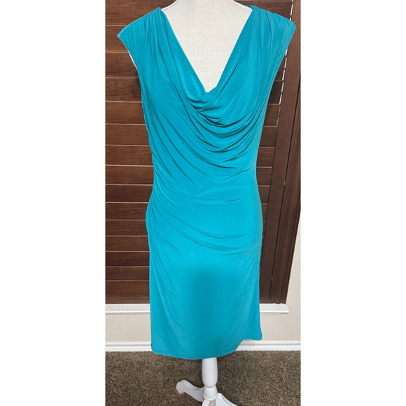 Ronni Nicole Dresses & Skirts - Ronni Nicole Dress teal green sz 8 cowl drape neck ruched knee length stretchy